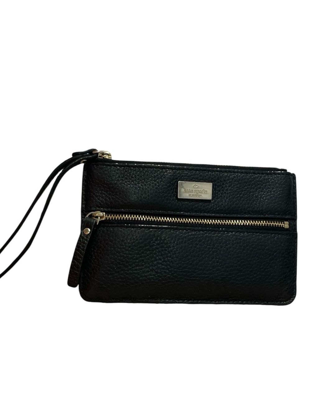 Kate Spade  Black Pebbled Leather Wristlet with Gold Hardware - Picture 3 of 6